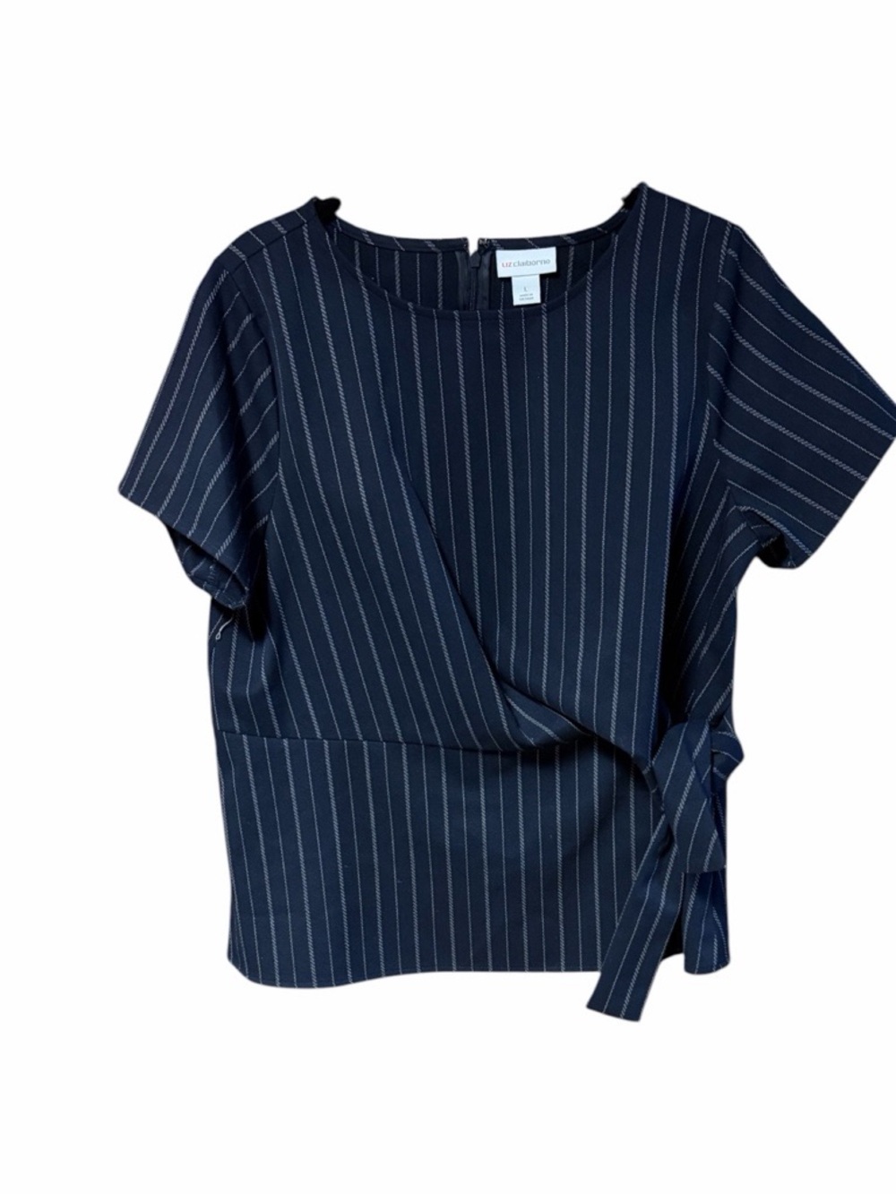 Liz Claiborne Navy Pinstripe Tie Waist Blouse